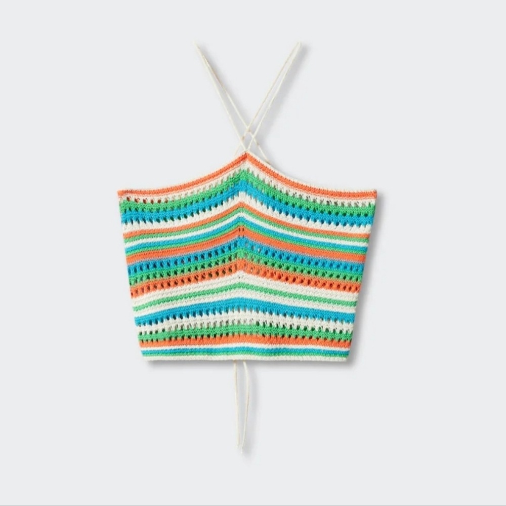 Multicolor Halter Crochet Striped Top